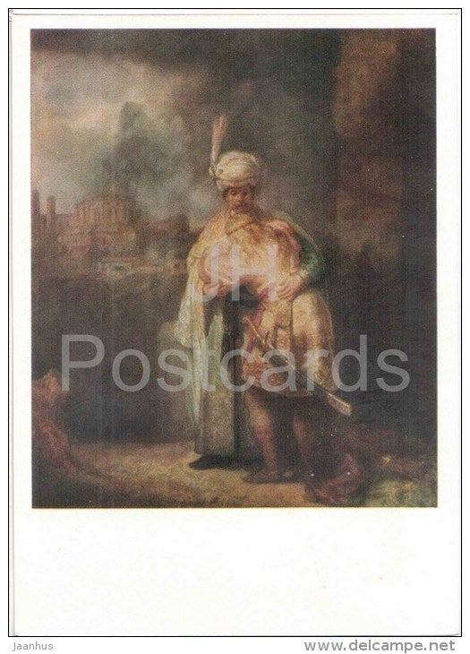 painting by Rembrandt - David`s Farewell to Jonathan , 1642 - dutch art - unused - JH Postcards