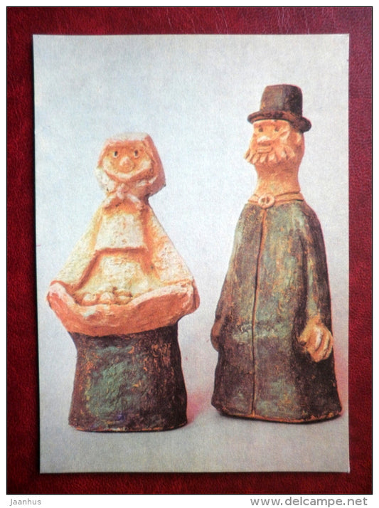 An Old Couple - ceramics by I. Taska - Juvenile Artists - 1970 - Estonia USSR - unused - JH Postcards