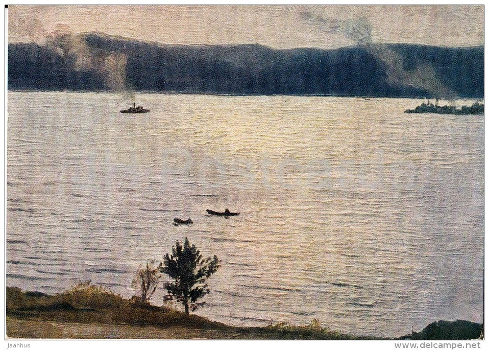 painting by P. Baranov - Lake Baikal . Sunny day , 1962 - Russian art - 1964 - Russia USSR - unused - JH Postcards