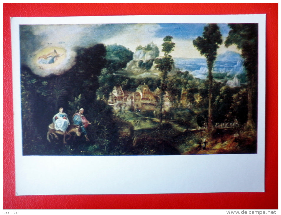 painting by Herri met de Bles . Landscape with the flight into Egypt - flemish art - unused - JH Postcards