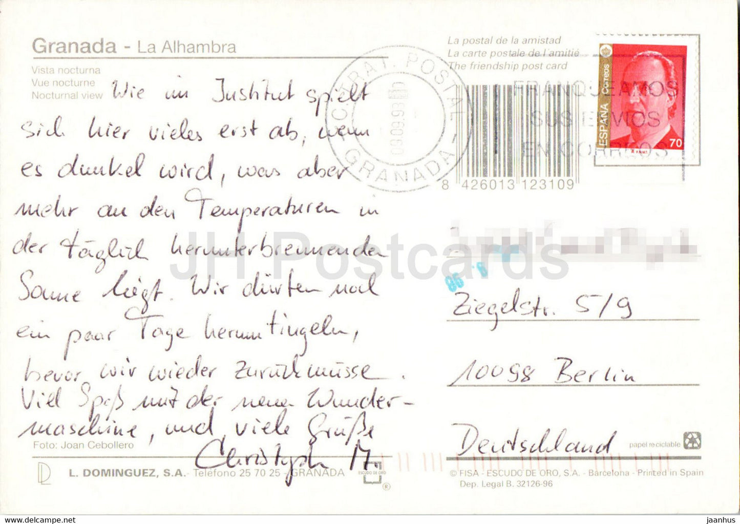 Grenade - La Alhambra - Vista nocturna - 1998 - Espagne - occasion