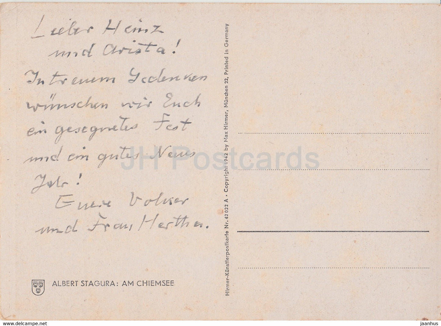 painting by Albert Stagura - Am Chiemsee - boat - German art - Germany - used