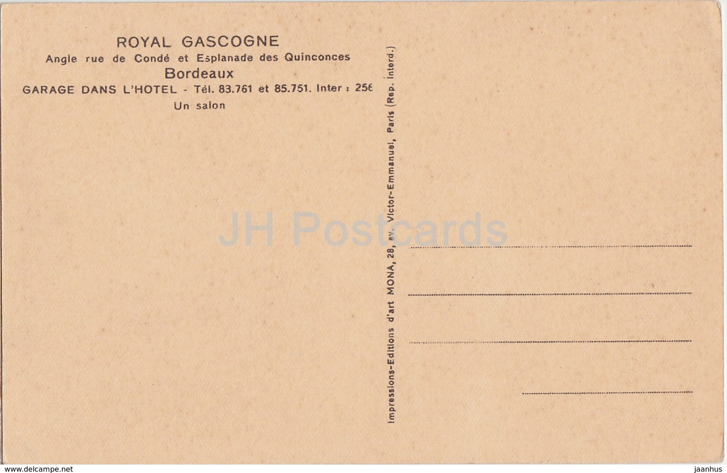 Royal Gascogne - Angle Rue de Conde et Esplanade des Quinconces - Bordeaux - old postcard - France - unused