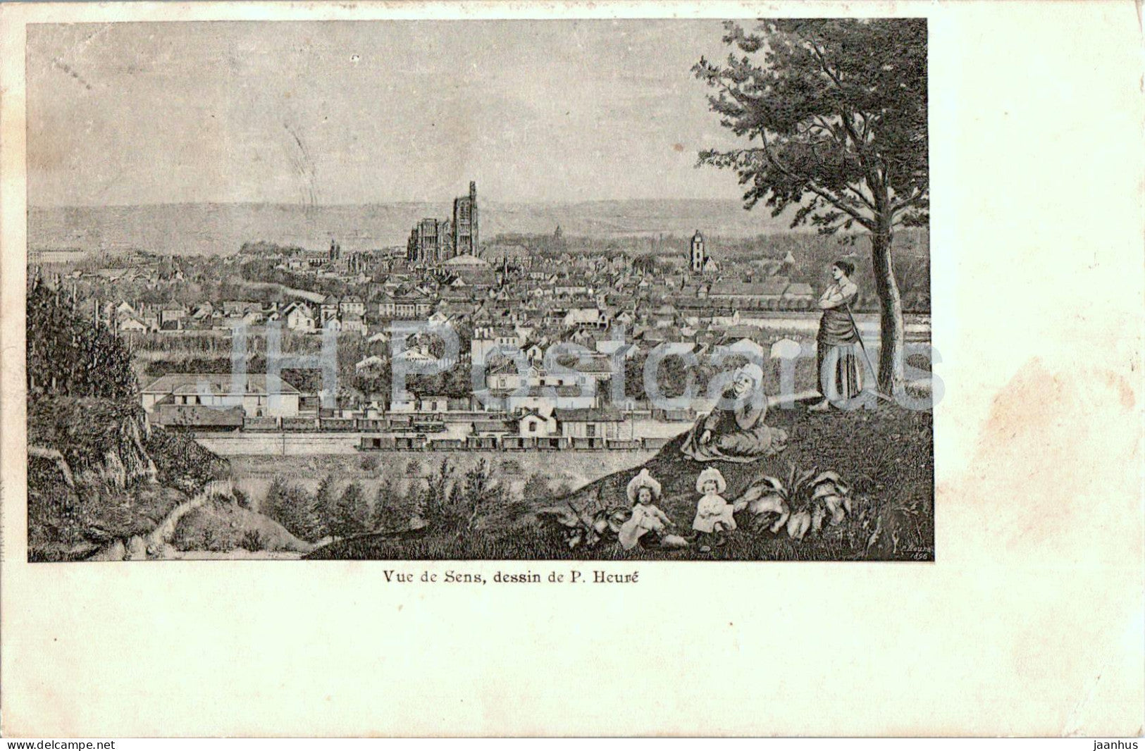 Vue de Sens - dessin de P. Heure - old postcard - 1901 - France - used - JH Postcards