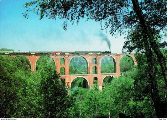 Elstertalbrucke bei Jocketa - bridge - train - railway - locomotive - Germany - unused - JH Postcards
