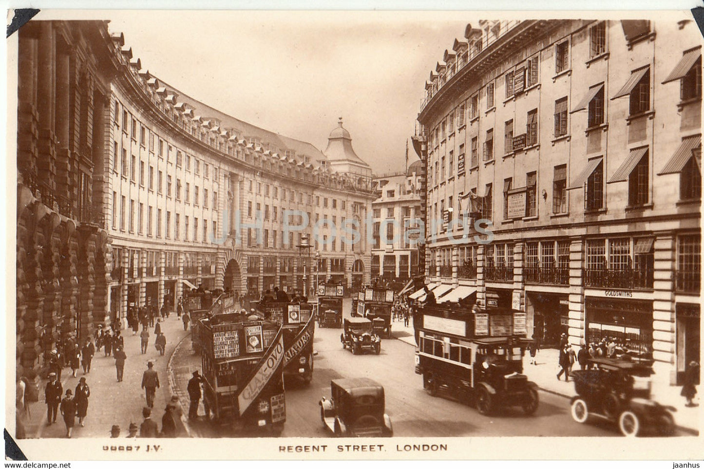 London - Regent Street - old car bus - old postcard - England - United Kingdom - unused - JH Postcards