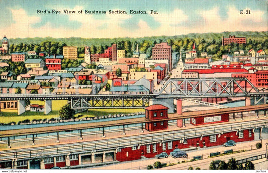 Easton - Bird's Eye view of Business Section - PA - E-21 - old postcard - 1948 - USA - used - JH Postcards