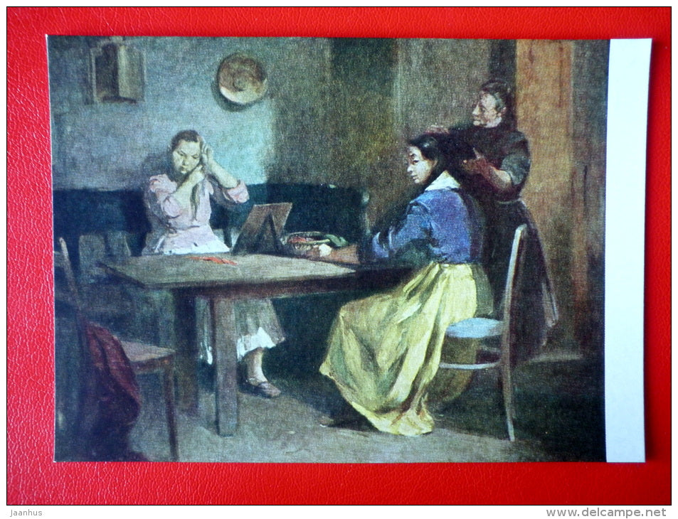 painting by E. Domanovszki . Preparation - women - hungarian art - unused - JH Postcards