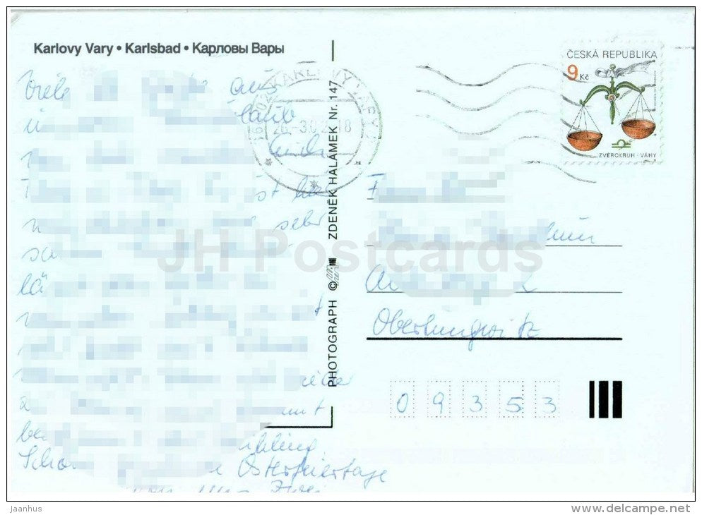 Spa - streets - architecture - multiview card - Karlovy Vary - Karlsbad - Czech - used 2002 - JH Postcards