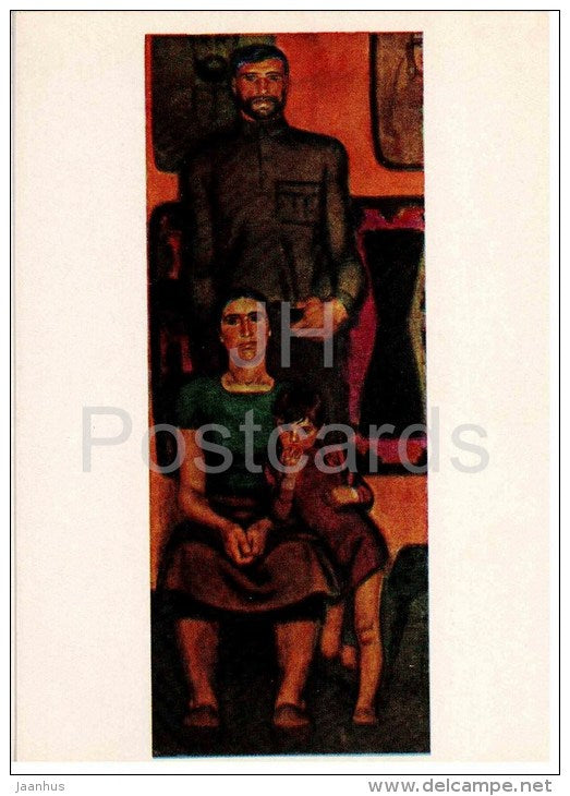 painting by G. Gelovani - Family of Tusheti , 1964 - boat - georgian art - unused - JH Postcards