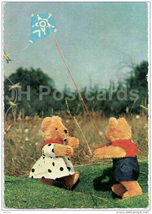 Teddy Bear - kite - 512/7 - old postcards - Finland - unused - JH Postcards