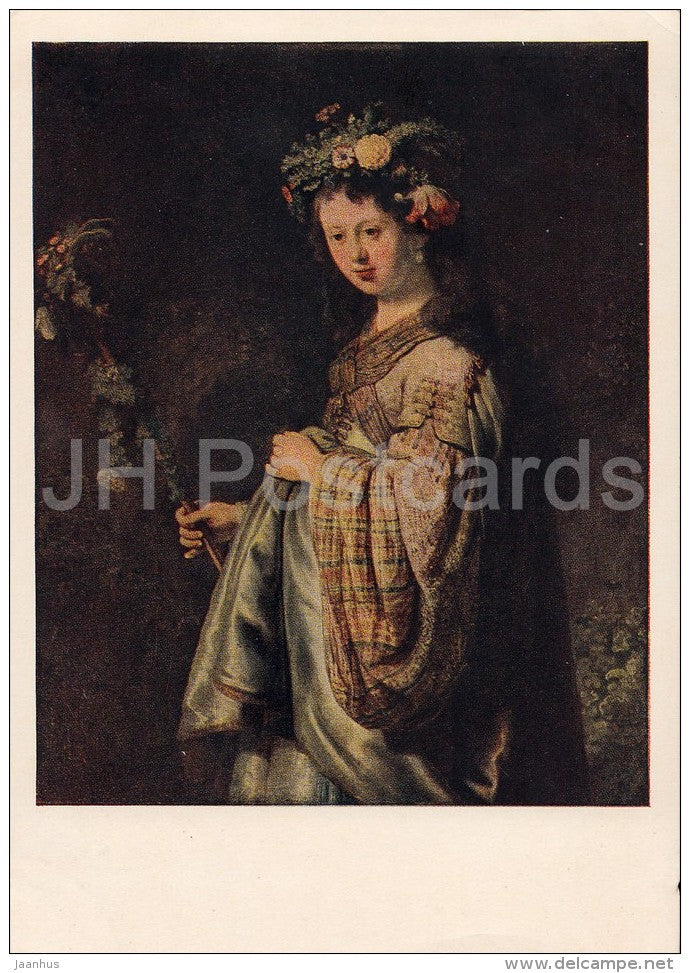 painting by Rembrandt - Flora , 1634 - woman - Dutch art - 1954 - Russia USSR - unused - JH Postcards