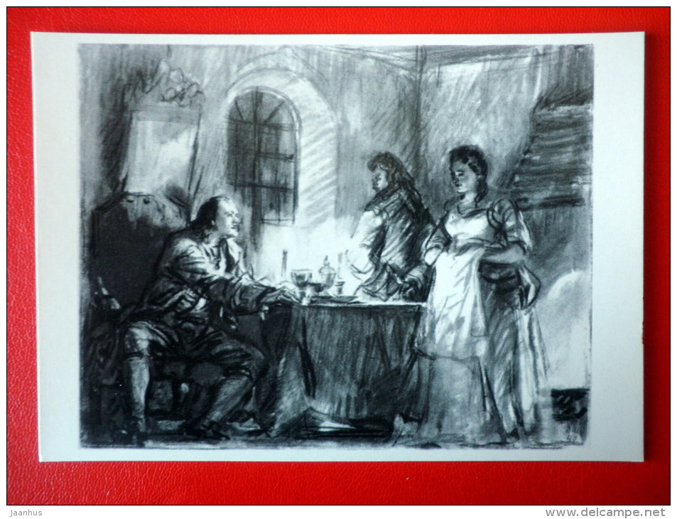 illustration by D. Shmarinov . Peter the Great - Novel by A. Tolstoy Peter I - 1978 - Russia USSR - unused - JH Postcards