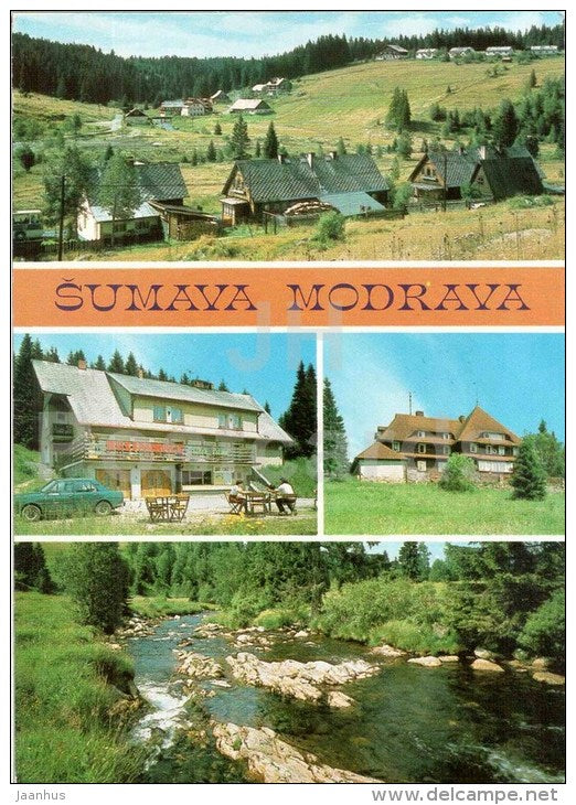 Sumava Modrava - hotel Zlata stezka - recreation center - Vydra river - Czechoslovakia - Czech - used 1989 - JH Postcards