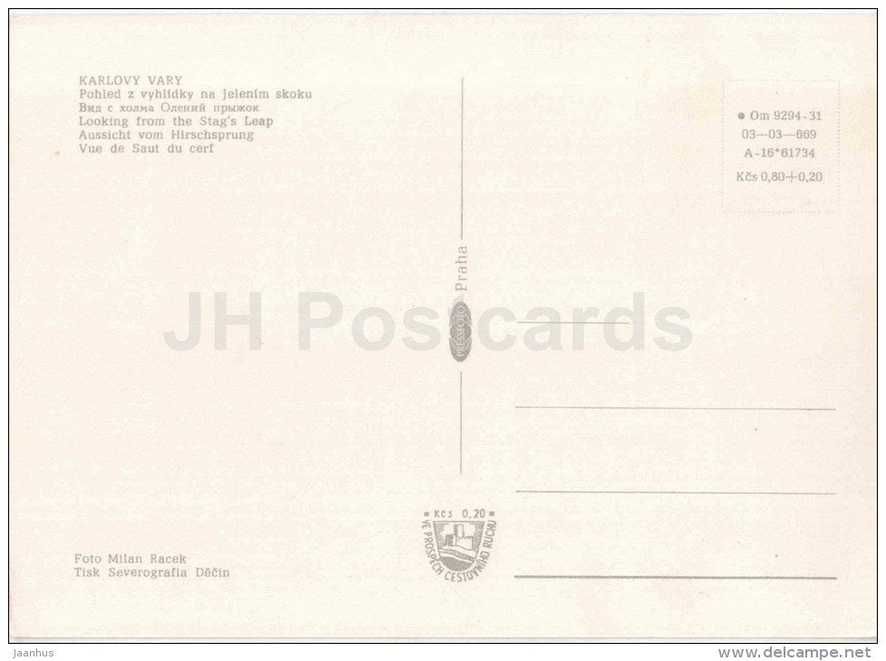 Karlovy Vary - Karlsbad - spa - Looking from the Stag´s Leap - Czechoslovakia - Czech - unused - JH Postcards