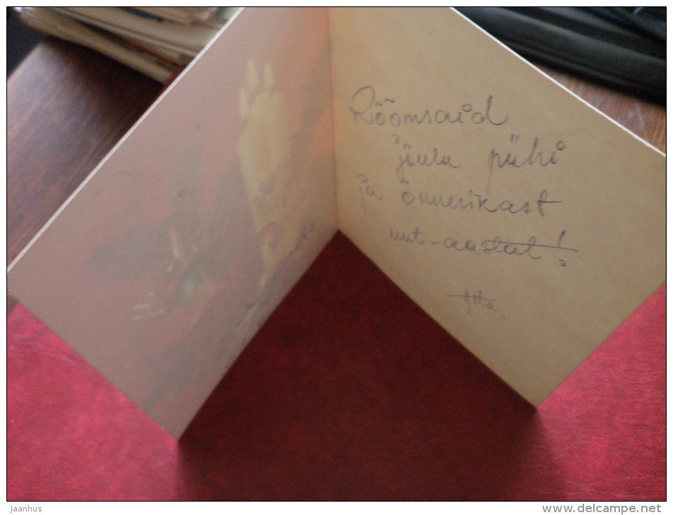 New Year Greeting Card - candles - decorations - butterfly - 1991 - Russia USSR - used - JH Postcards