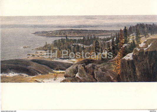 painting by V. Meshkov - First snow in Karelia - Russian art - 1956 - Russia USSR - unused - JH Postcards