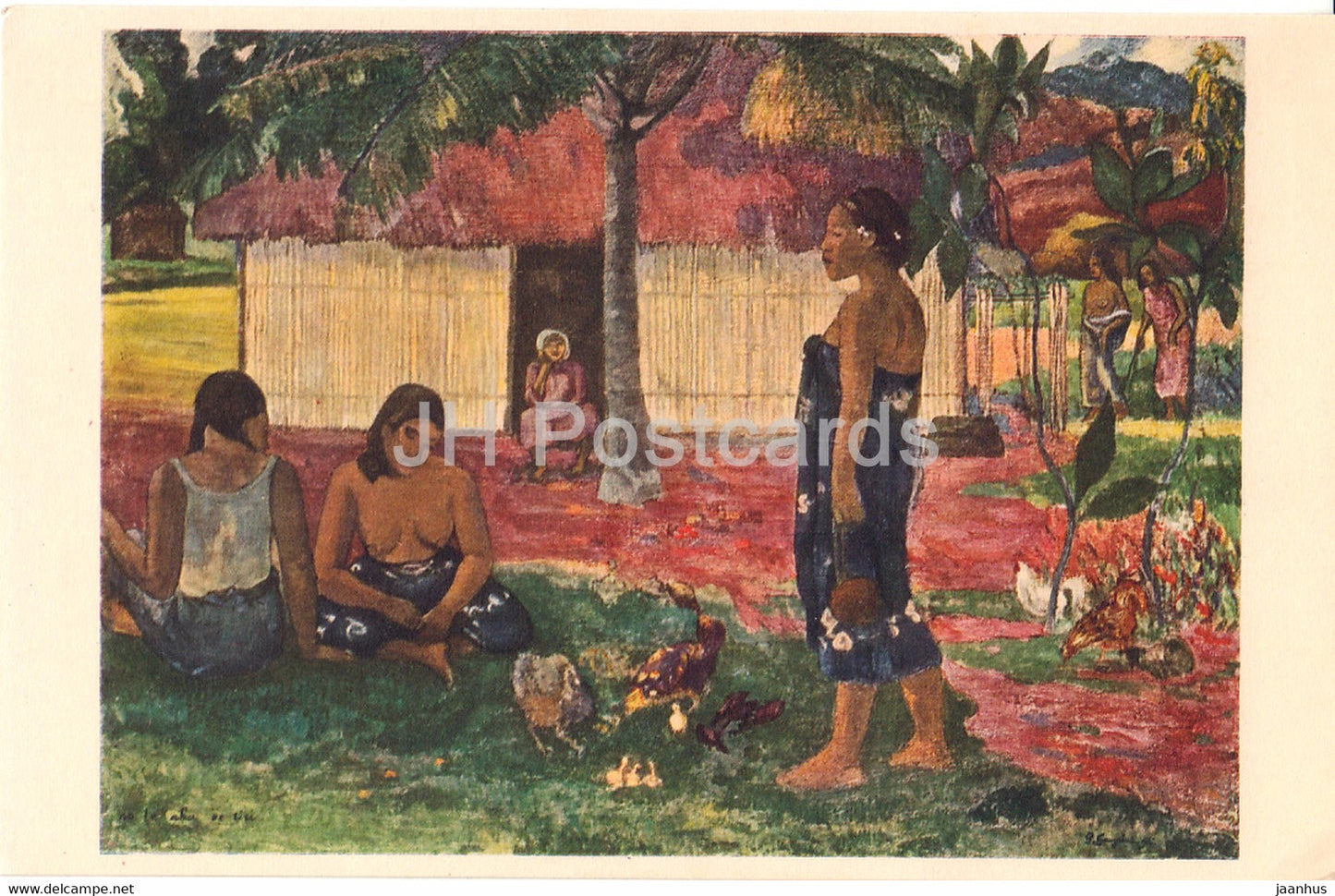 painting by Paul Gauguin - Oh You're Jelaous - French art - old postcard - used - JH Postcards