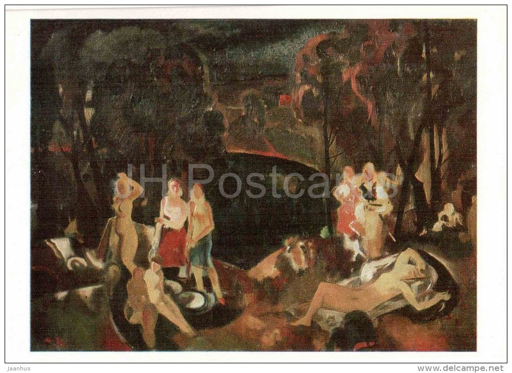 painting by A. Mylnikov - Before the Storm , 1974 - naked women - soviet art - russian art - unused - JH Postcards