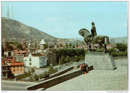 Statue of King Vakhtang Gorgasali - horse - Tbilisi - 1980 - postal stationery - AVIA - Georgia USSR - unused - JH Postcards