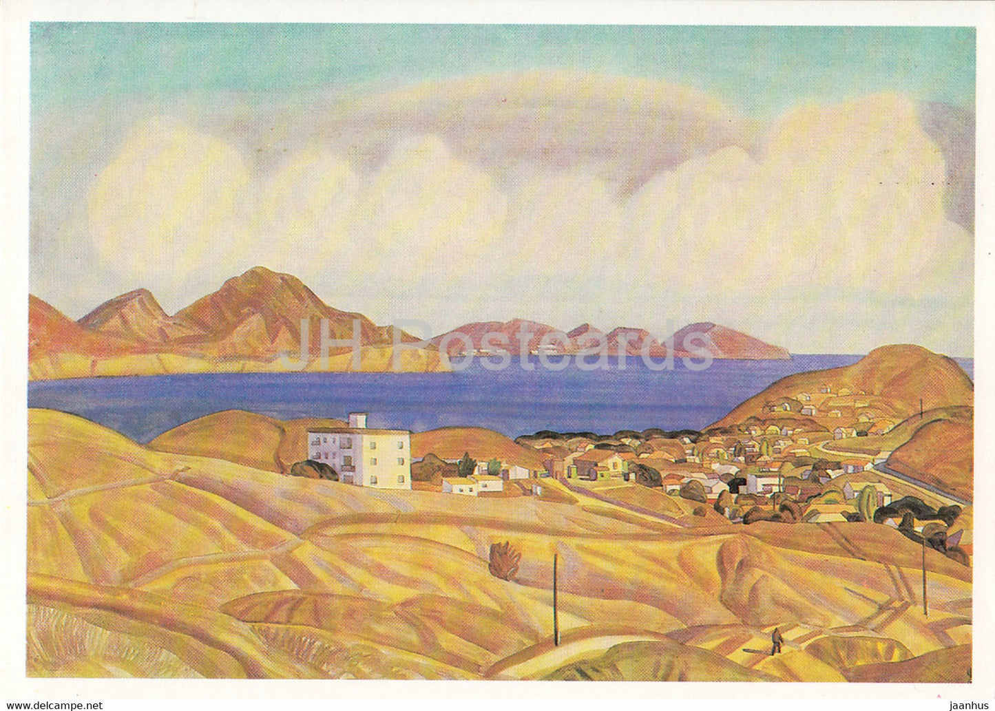 painting by G. Efimochkin - Koktebel - Clouds over Koktebel Bay - Russian art - 1989 - Russia USSR - unused - JH Postcards