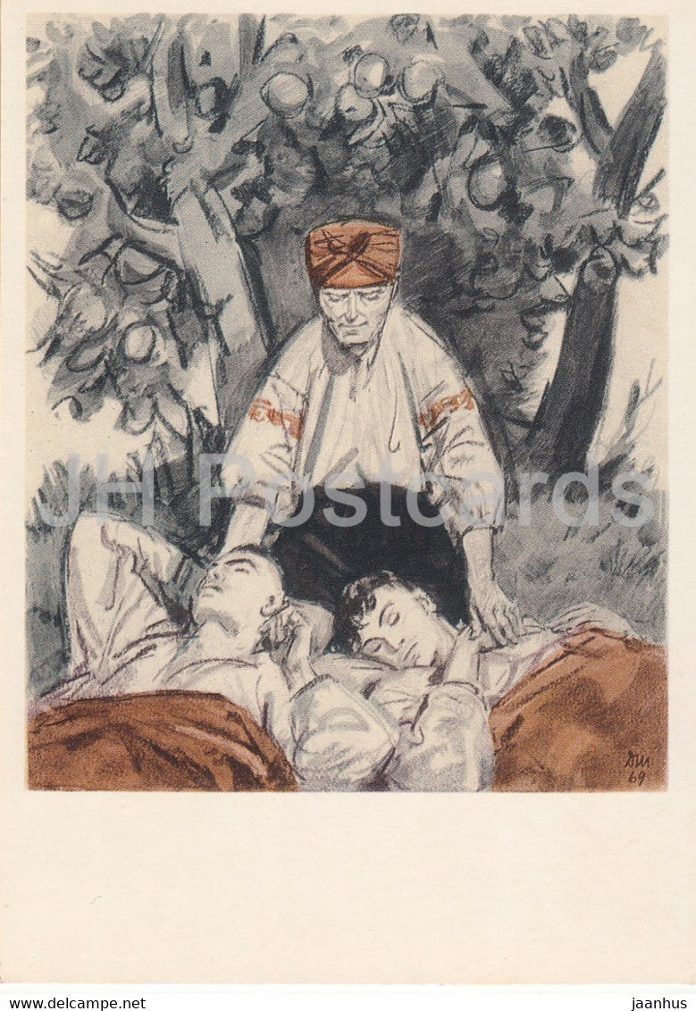 Taras Bulba by N. Gogol - Mother and Sons - illustration by Shmarinov - 1973 - Russia USSR - unused - JH Postcards