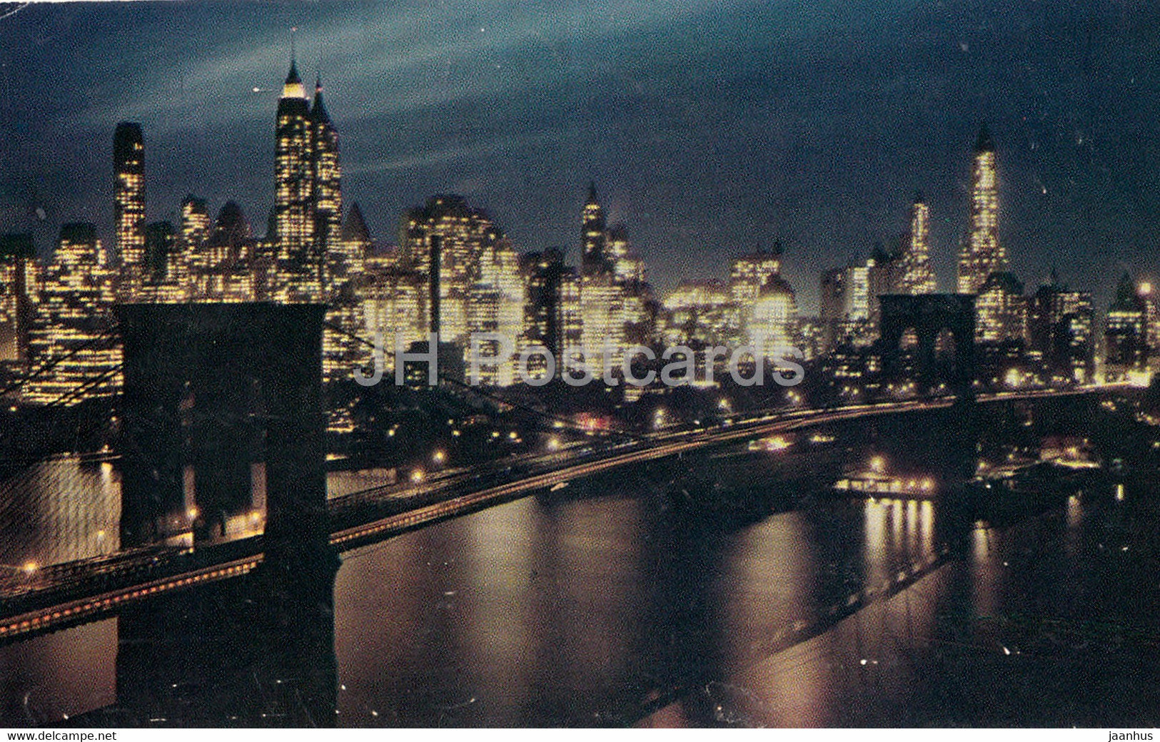 New York City - Brooklyn Bridge at Night - 1965 - USA - used - JH Postcards