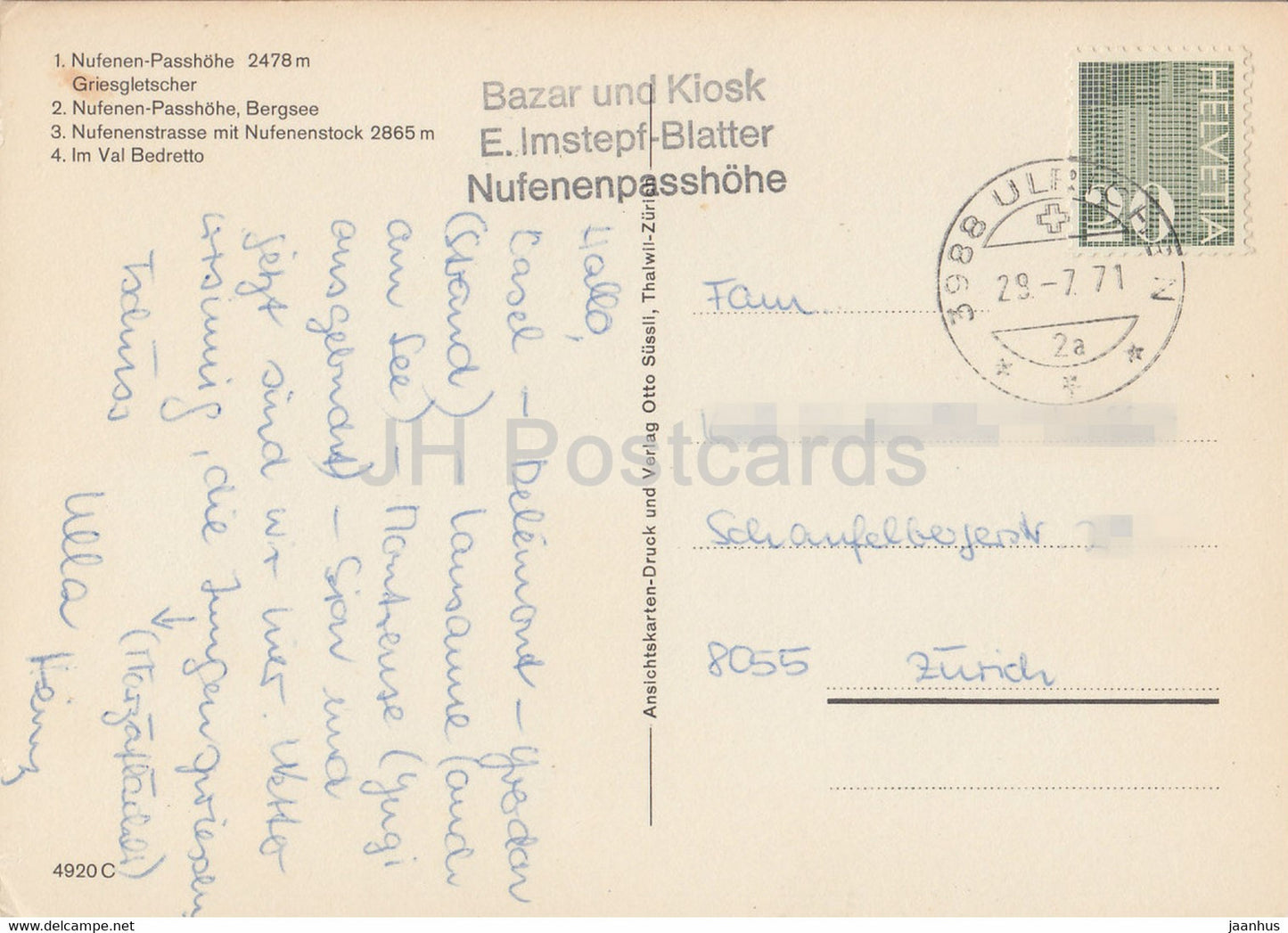 Nufenen Pass - Griesgletscher - Bergsee - Val Bedretto - multiview - 1971 - Suisse - utilisé