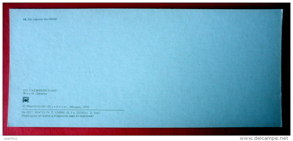 on a mountain pasture - sheep - 1974 - Tajikistan USSR - unused - JH Postcards