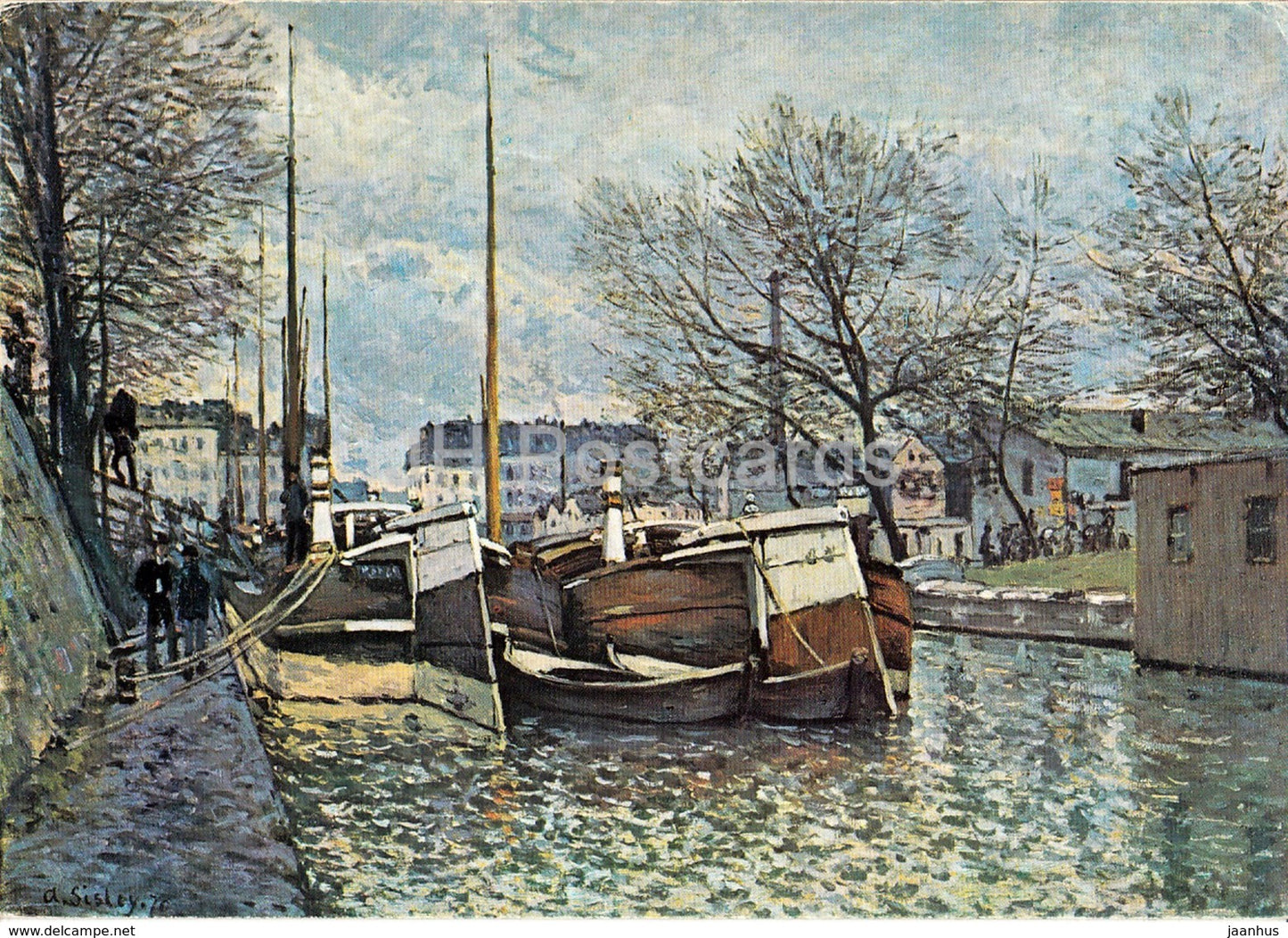 painting by Alfred Sisley - Le Canal St Martin a Paris - boat - art - Switzerland - unused - JH Postcards