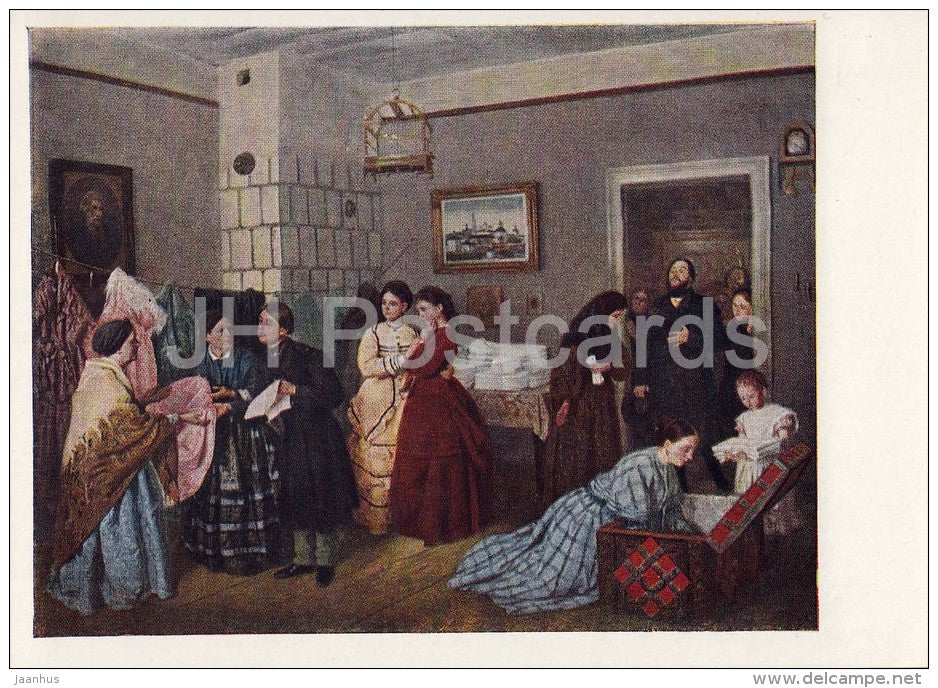painting by V. Pukirev - Receiving Dowry , 1873 - Russian art - Russia USSR - 1959 - unused - JH Postcards