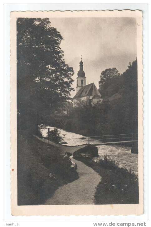 Church - river - bridge - to identify - Foto Riebe - Germany - old postcard - unused - JH Postcards