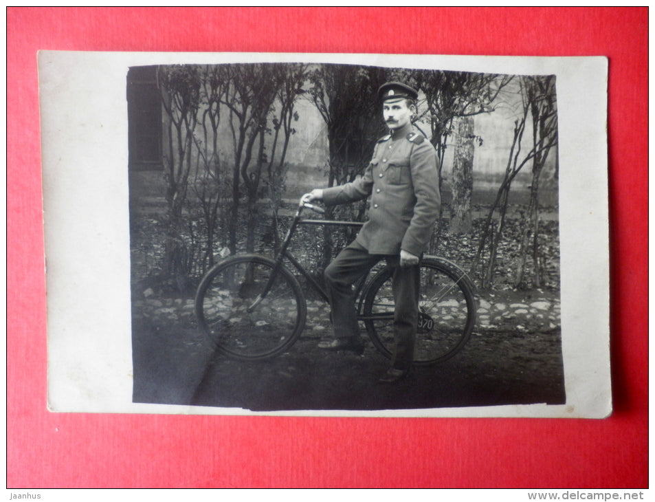 estonian man - bicycle - flower - old photo postcard - 1918 - Estonia , Imperial Russia - unused - JH Postcards