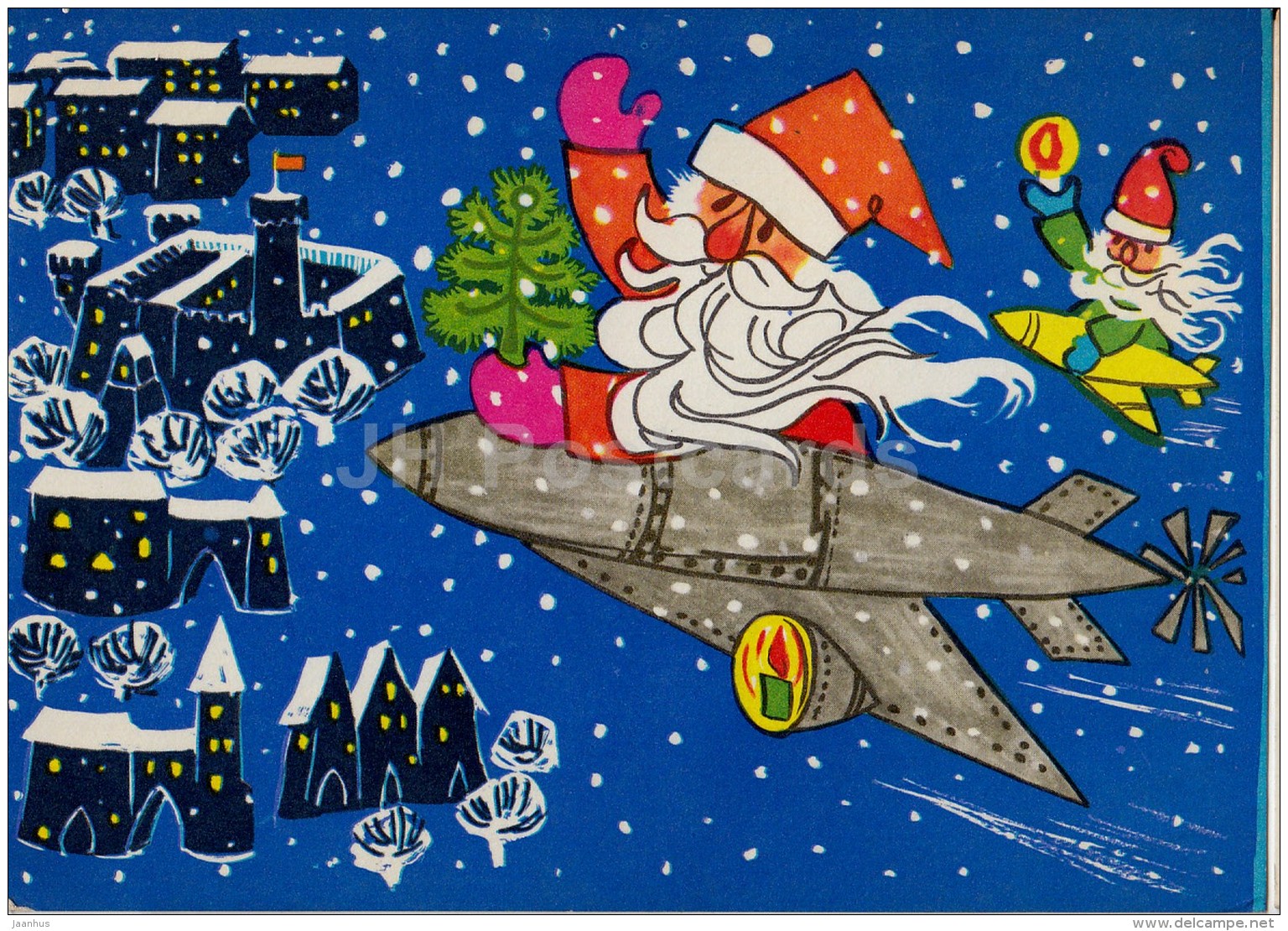 New Year Greeting Card by S. Kalev - Santa Claus - airplane - 1973 - Estonia USSR - used - JH Postcards