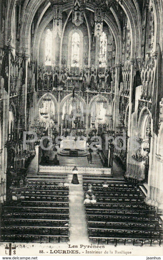 Lourdes - Interieur de la Basilique - 88 - cathedral - old postcard - France - used - JH Postcards