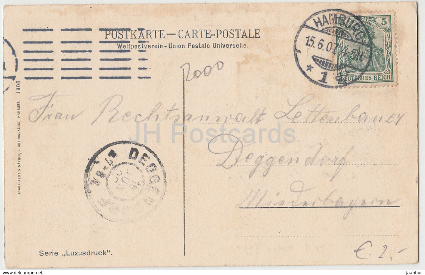 Hamburg - St Pauli - Fahrhaus - Serie Luxusdruck - old postcard - 1907 - Germany - used