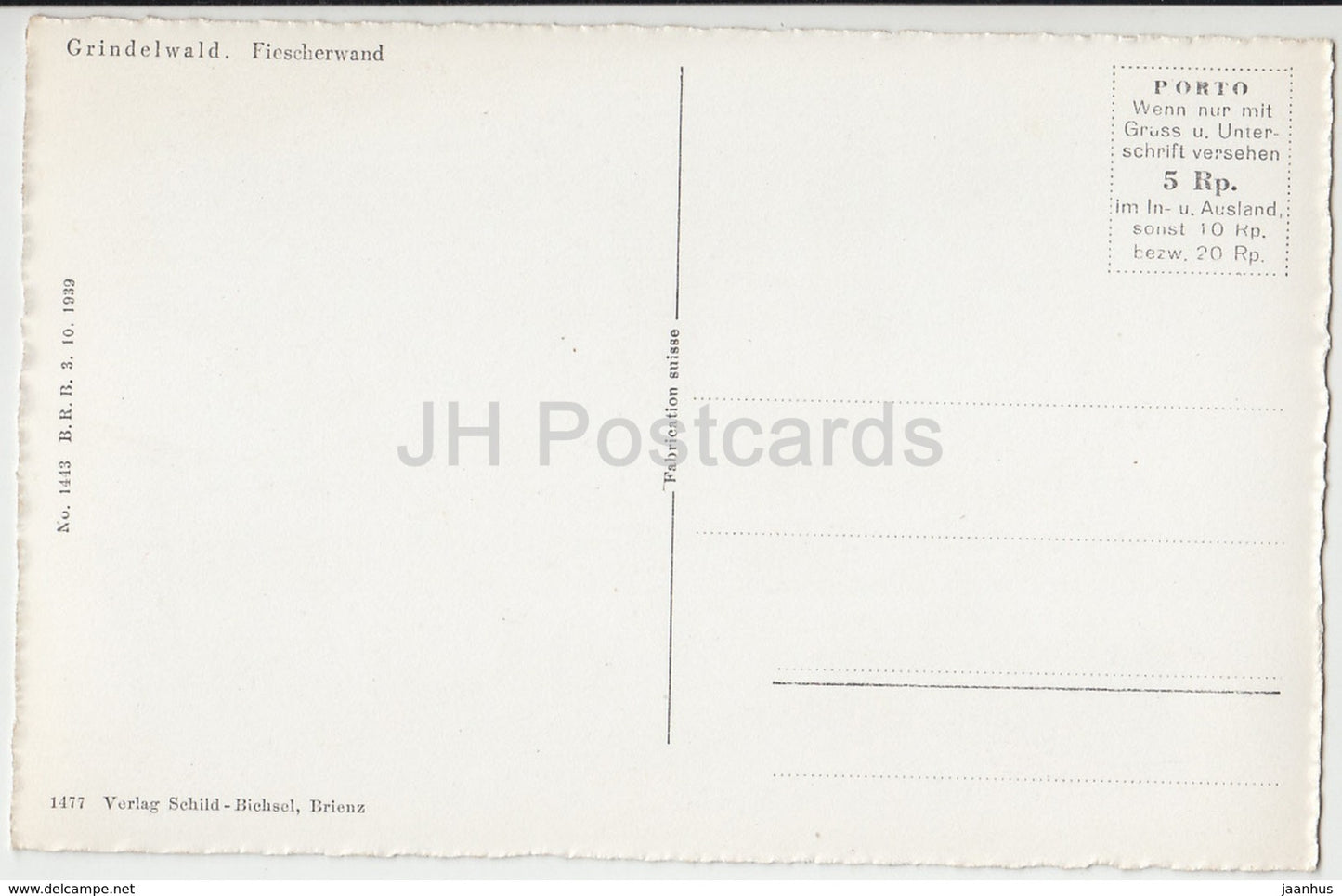 Grindelwald - Fiescherwand - 1477 - Suisse - carte postale ancienne - inutilisée