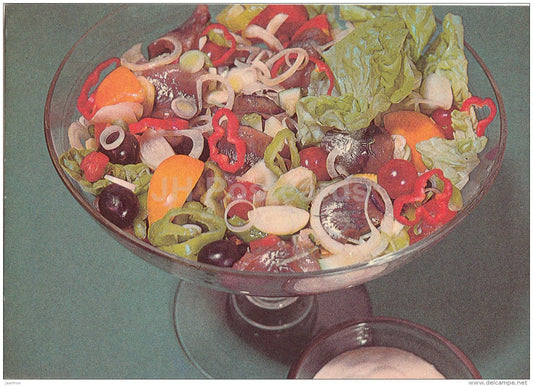 fish and vegetable salad - Fish Dishes - food - recepies - 1986 - Estonia USSR - unused - JH Postcards