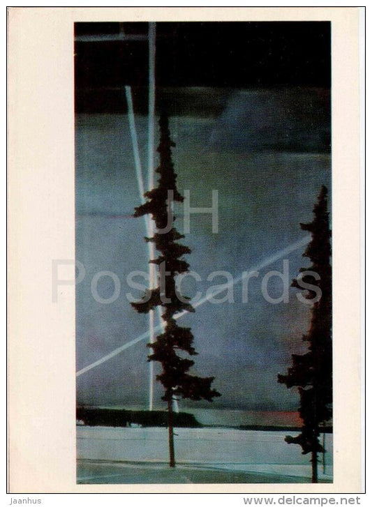 painting by G. Nissky - Night of 1941 , 1958 - fir tree - russian art - unused - JH Postcards