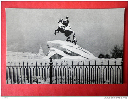 monument to Peter I , The Bronze Horseman - Leningrad in Winter , St. Petersburg - 1968 - USSR Russia - unused - JH Postcards