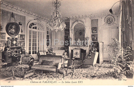 Chateau de Valencay - Le Salon Louis XVI - castle - 18 - old postcard - France - unused - JH Postcards