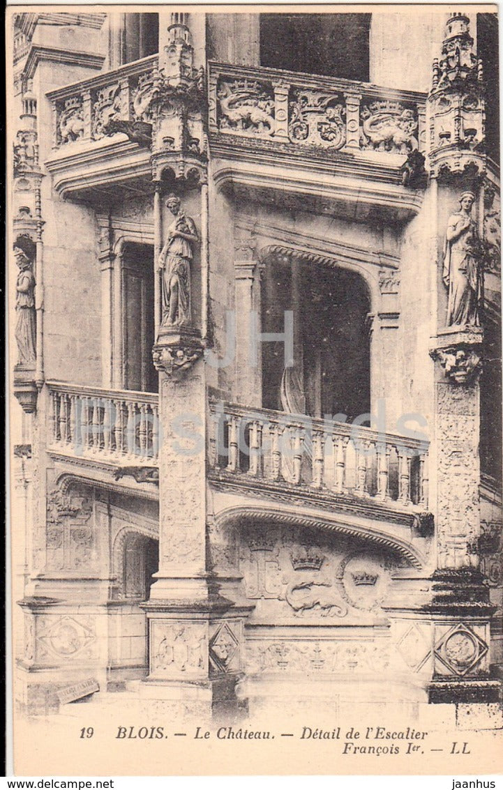 Blois - Le Chateau - Detail de l'Escalier Francois Ier - castle - 19 - old postcard - France - unused - JH Postcards