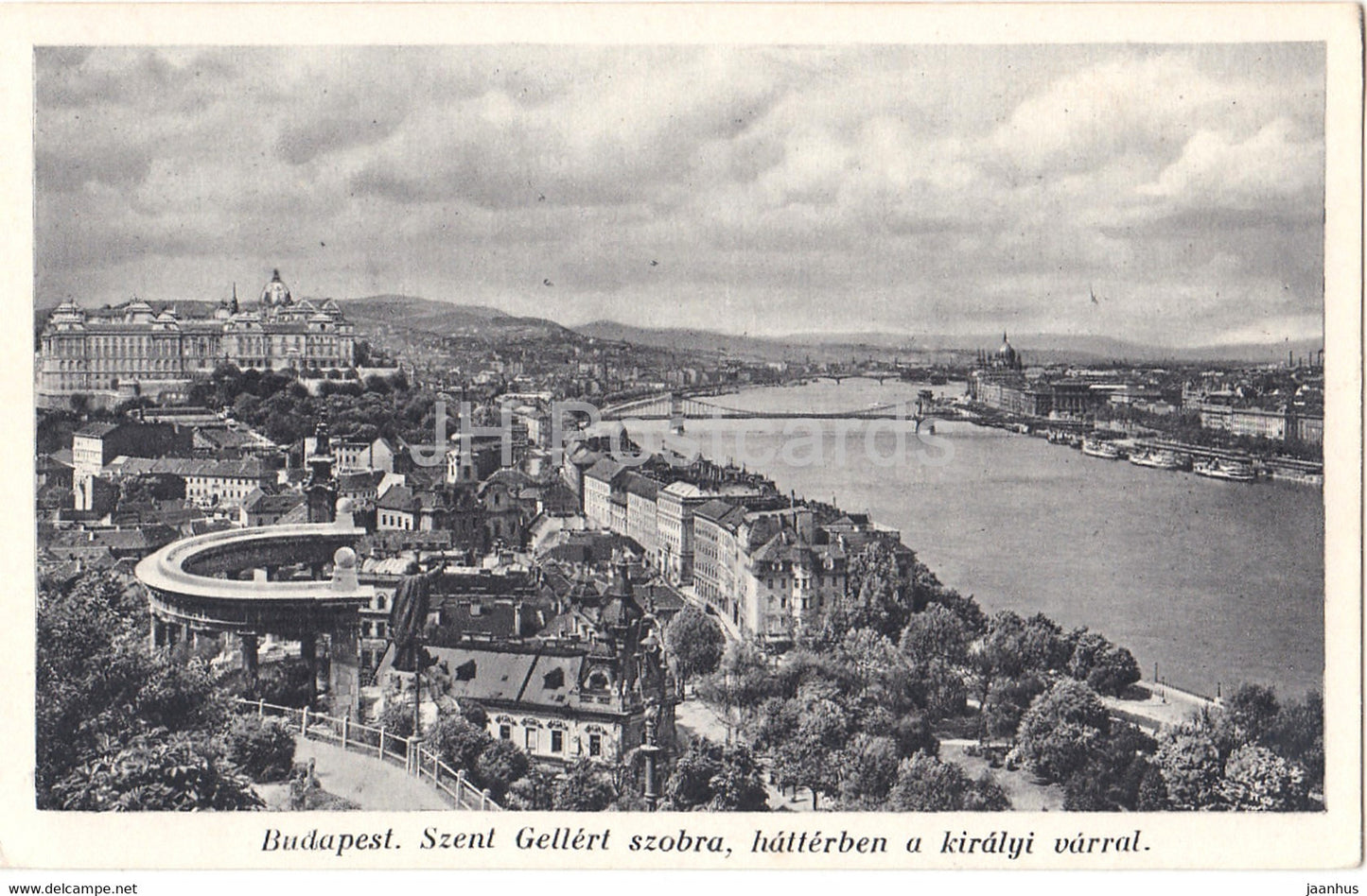 Budapest - Szent Gellert szobra hatterben a Kiralyi varral - old postcard - Hungary - unused - JH Postcards