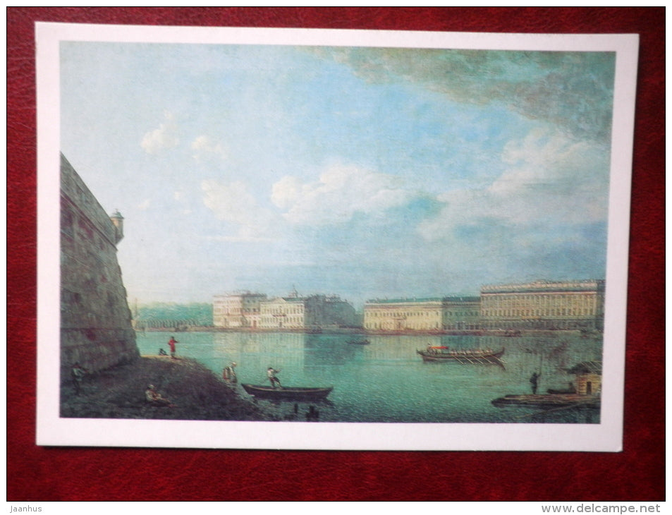 painting by Fyodor Alexeyev , view of Dvortsovaya Embankment from the Peter and Paul Fortress  - russian art - unused - JH Postcards
