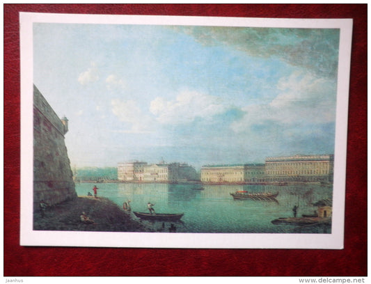 painting by Fyodor Alexeyev , view of Dvortsovaya Embankment from the Peter and Paul Fortress  - russian art - unused - JH Postcards