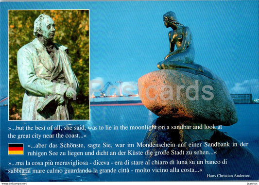 Copenhagen - Kobenhavn - H C Andersen and his fairytale figure The Little Mermaid - monument - T123 - Denmark - unused - JH Postcards