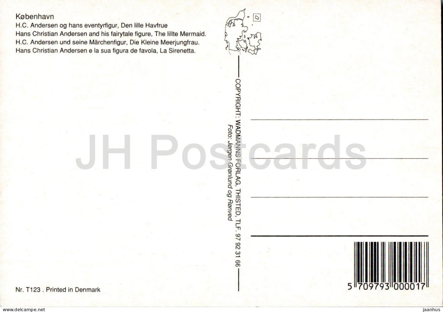 Copenhague - Kobenhavn - HC Andersen et sa figure de conte de fées La Petite Sirène - monument - T123 - Danemark - inutilisé 