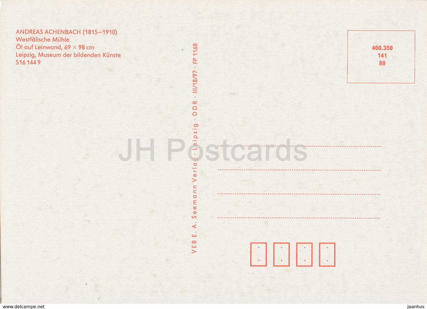 Gemälde von Andreas Achenbach - Westfälische Mühle - Wassermühle - Deutsche Kunst - Deutschland DDR - unbenutzt