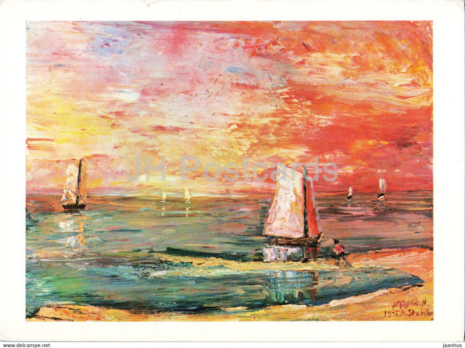 painting by M. Steinberg - Boots - US art - Israel - unused - JH Postcards