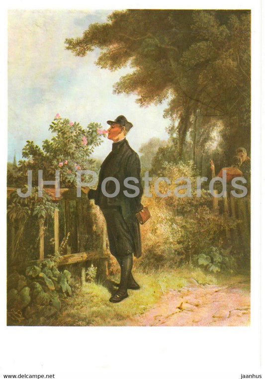 painting by Carl Spitzweg - Rosenduft - 1606 - German art - Germany DDR - unused - JH Postcards